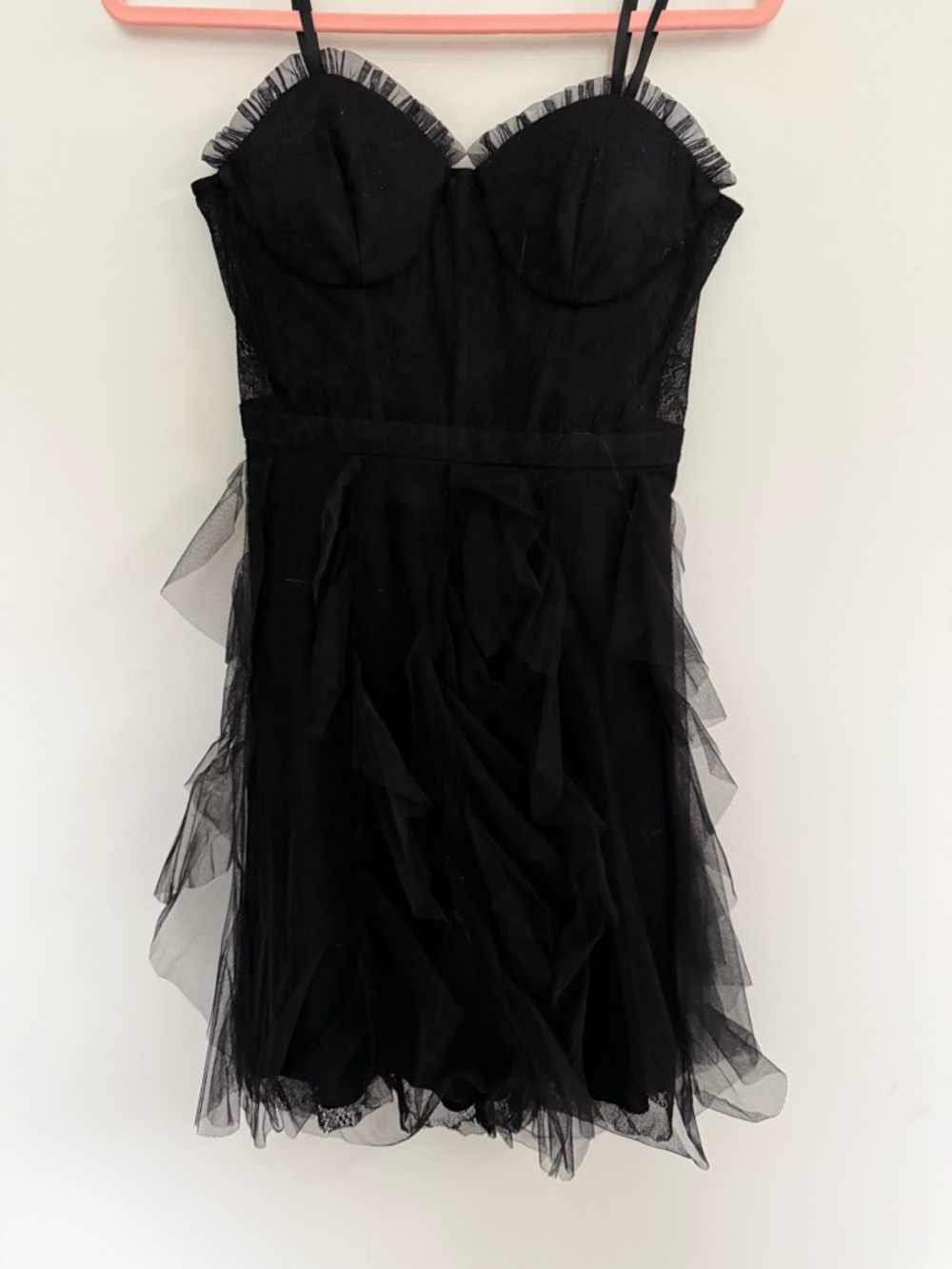 Black Tulle Ruffle Bustier Mini Dress